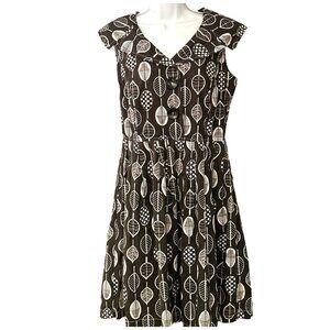 Bedop & Wally New York Black White Leaf Print Dress Medium Art to Wear Retro